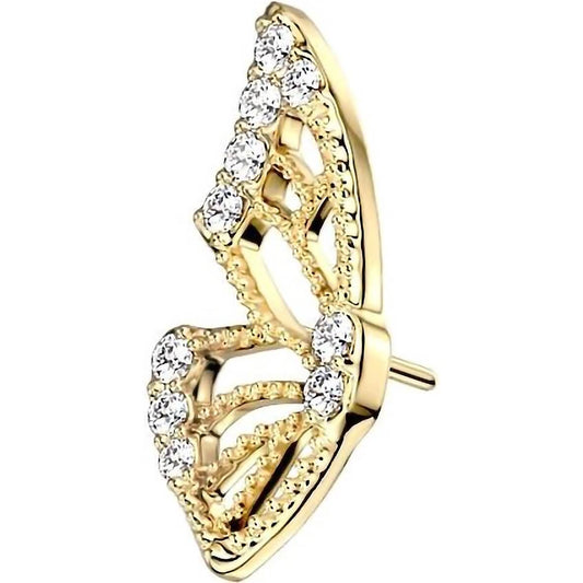 Solid Gold 14 Carat Top Butterfly Zirconia Push-In