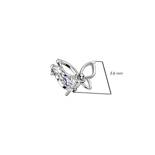 Solid Gold 14 Carat Top Butterfly Zirconia Push-In