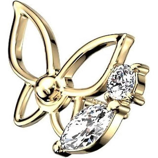 Solid Gold 14 Carat Top Butterfly Zirconia Push-In