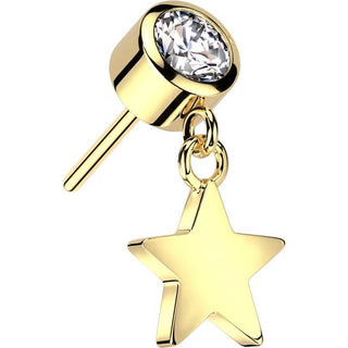 Solid Gold 14 Carat top star dangle zirconia Push-In