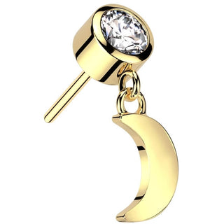 Solid Gold 14 Carat top moon dangle zirconia Push-In