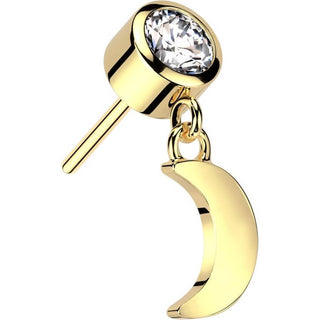 Solid Gold 14 Carat top moon dangle zirconia Push-In