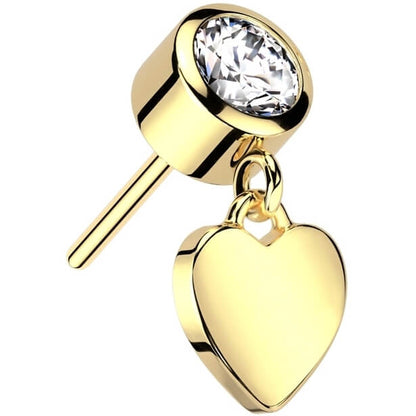 Solid Gold 14 Carat top heart dangle zirconia Push-In