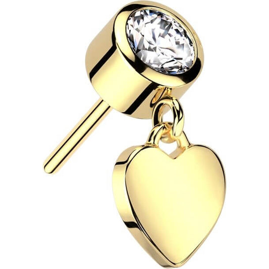 Solid Gold 14 Carat heart dangle zirconia Push-In
