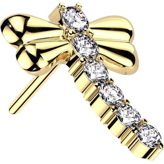Solid Gold 14 Carat top dragonfly zirconia Push-In