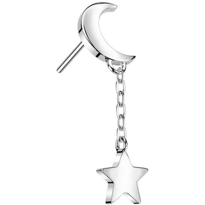 Solid Gold 14 Carat top moon star dangle Push-In