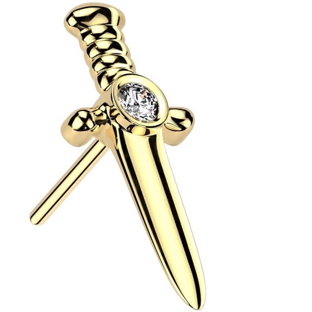 Solid Gold 14 Carat top dagger zirconia Push-In