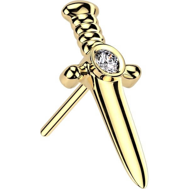Solid Gold 14 Carat top dagger zirconia Push-In