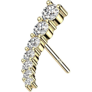 Solid Gold 14 Carat top curved zirconias Push-In