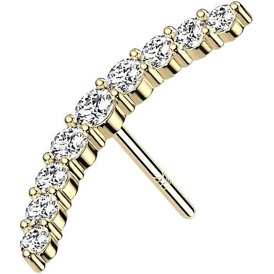 Solid Gold 14 Carat top curved zirconias Push-In