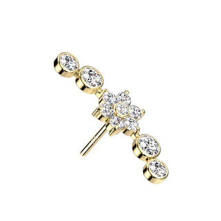 Solid Gold 14 Carat Top Flower Zirconia Push-In