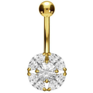 Solid Gold 18 Carat Belly Button Piercing Round Zirconia