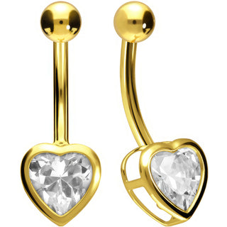 Solid Gold 18 Carat Belly Button Piercing Heart Zirconia