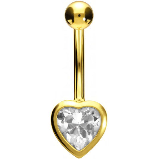 Solid Gold 18 Carat Belly Button Piercing Heart Zirconia