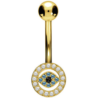 Solid Gold 18 Carat Belly Button Piercing Eye Zirconia