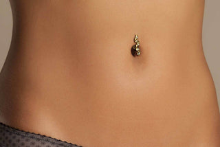 Solid Gold 18 Carat Belly Button Piercing Top Down Leaf dangle Zirconia