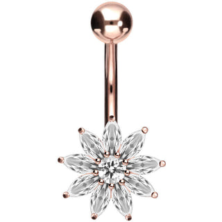 Or 18kt Piercing Nombril Fleur Zircone