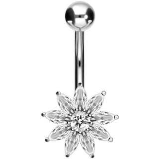 Or 18kt Piercing Nombril Fleur Zircone