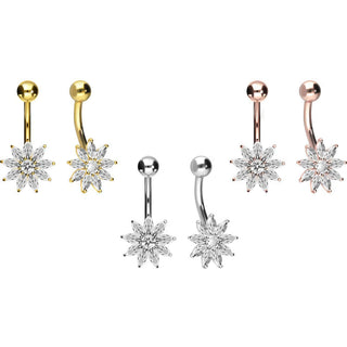 18 Karat Gold Bauchnabelpiercing Blume Zirkonia