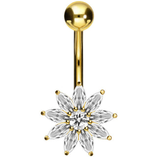 Or 18kt Piercing Nombril Fleur Zircone