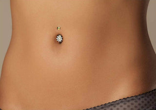 18 Karat Gold Bauchnabelpiercing Blume Zirkonia