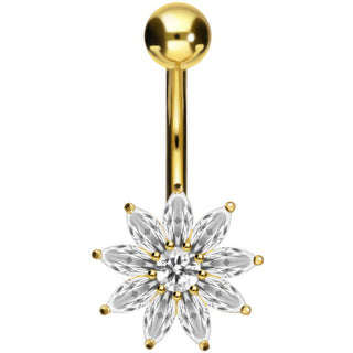 Solid Gold 18 Carat Belly Button Piercing Flower Zirconia