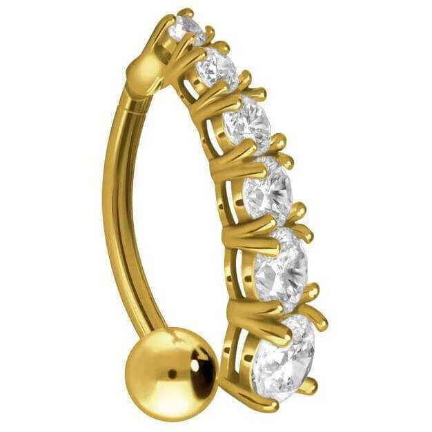 Solid Gold 18 Carat Belly Button Piercing Top Down Zirconia