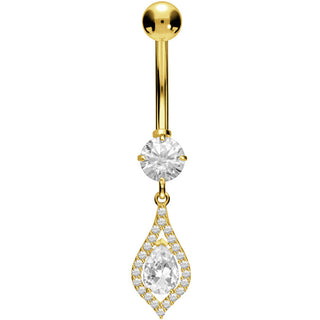 Solid Gold 18 Carat Belly Button Piercing Drop dangle Zirconia