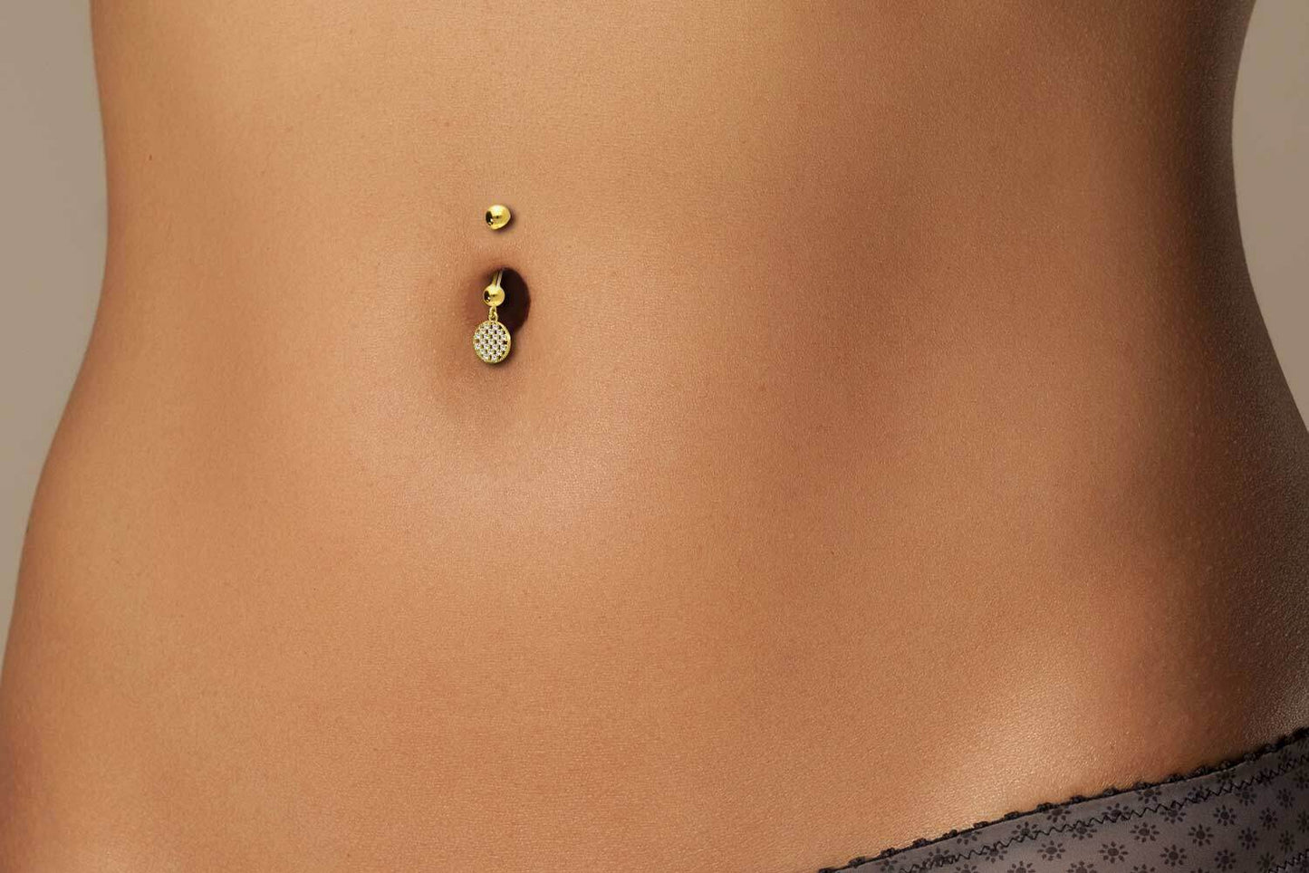 Solid Gold 18 Carat Belly Button Piercing Round dangle Zirconia
