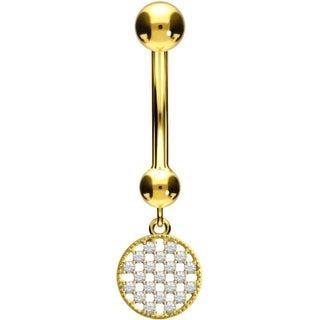 Solid Gold 18 Carat Belly Button Piercing Round dangle Zirconia