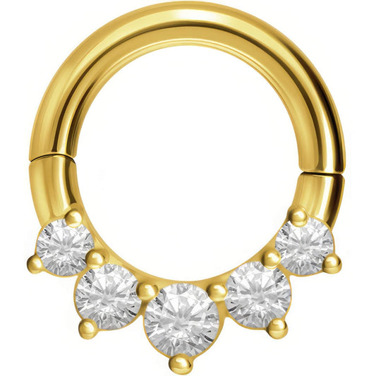Solid Gold 18 Carat Ring 5 Zirconia Clicker
