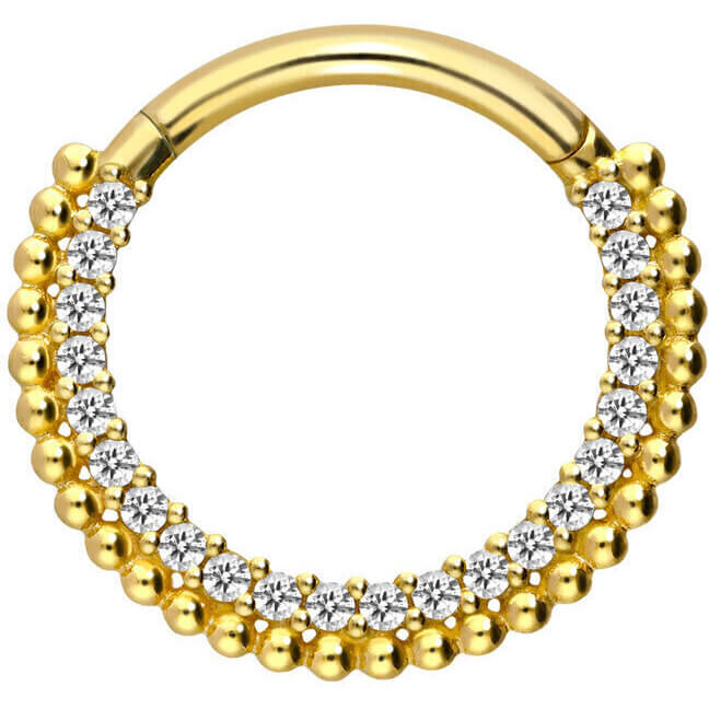 Solid Gold 18 Carat Ring Ball beaded Zirconia Clicker