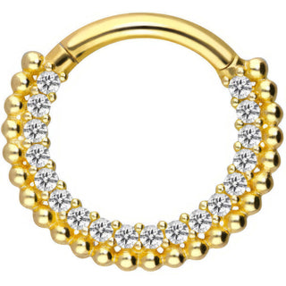 Solid Gold 18 Carat Ring Ball beaded Zirconia Clicker