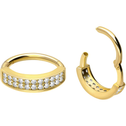 Solid Gold 18 Carat Ring Double Line Zirconia Clicker
