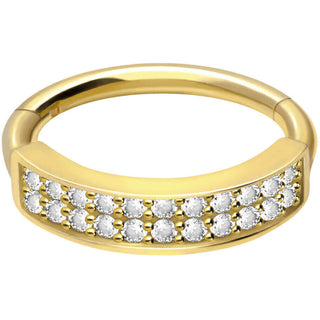 Solid Gold 18 Carat Ring Double Line Zirconia Clicker