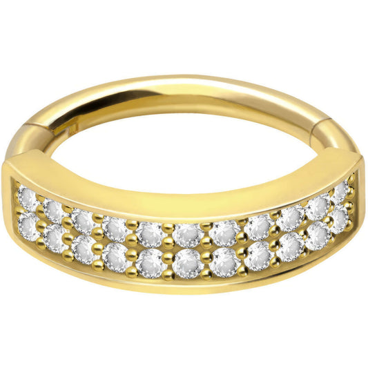 Solid Gold 18 Carat Ring Double Line Zirconia Clicker