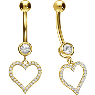 Solid Gold 18 Carat Belly Button Piercing Heart dangle Zirconia