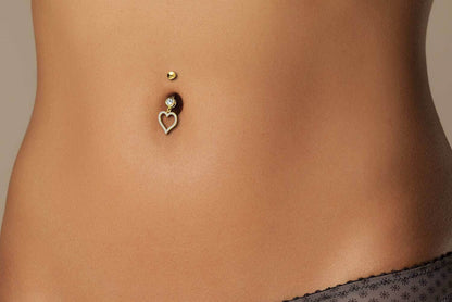 Solid Gold 18 Carat Belly Button Piercing Heart dangle Zirconia