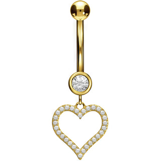 Solid Gold 18 Carat Belly Button Piercing Heart dangle Zirconia