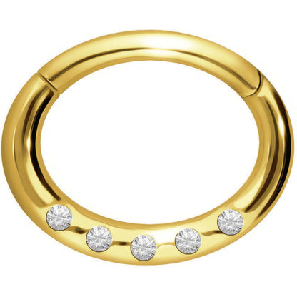 Solid Gold 18 Carat Ring 5 Zirconia Clicker