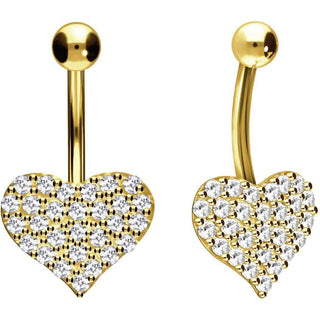 Solid Gold 18 Carat Belly Button Piercing Heart Zirconia