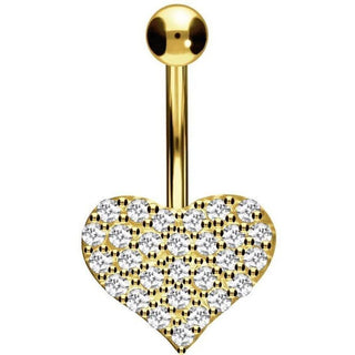 Solid Gold 18 Carat Belly Button Piercing Heart Zirconia