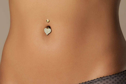 Solid Gold 18 Carat Belly Button Piercing Heart Zirconia