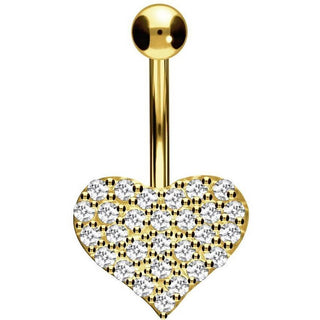 Solid Gold 18 Carat Belly Button Piercing Heart Zirconia