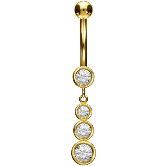 Solid Gold 18 Carat Belly Button Piercing 4 Zirconia dangle