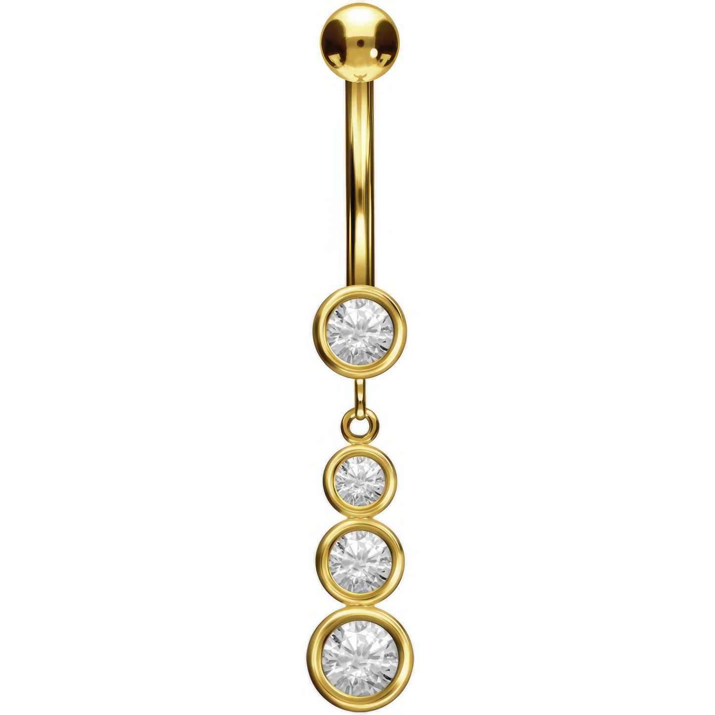 Solid Gold 18 Carat Belly Button Piercing 4 Zirconia dangle