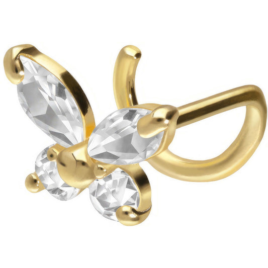 Solid Gold 18 Carat Nose Screw Butterfly Zirconia