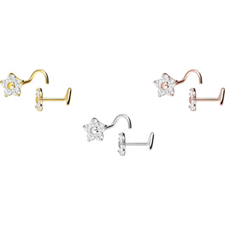 Solid Gold 18 Carat Nose Screw Flower Zirconia