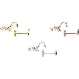 Solid Gold 18 Carat Nose Screw 3 Star Zirconia