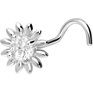 Solid Gold 18 Carat Nose Screw Flower Zirconia